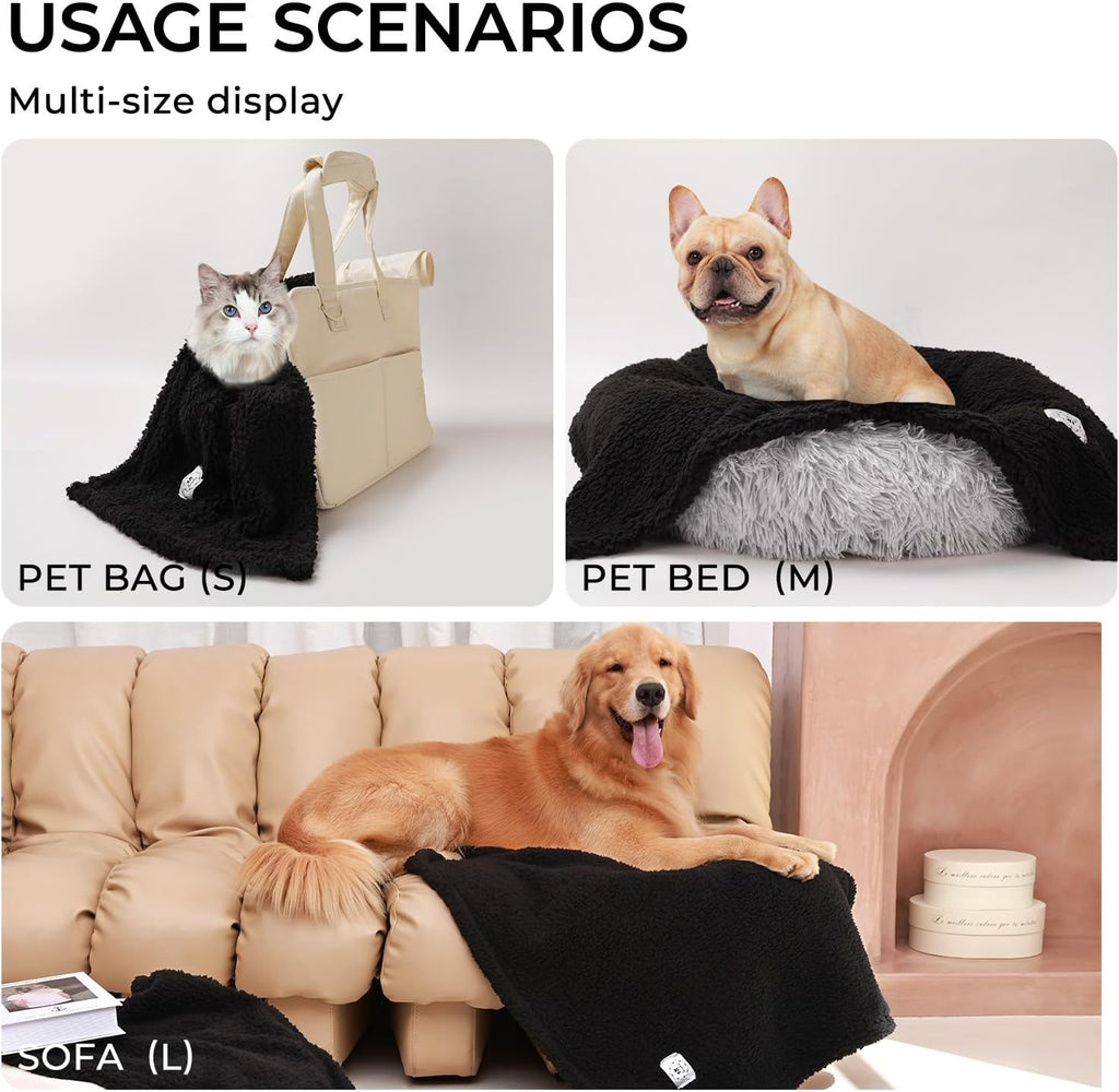 1 Pack 3 Calming Blankets Fluffy Premium Fleece Pet Blanket Soft Sherpa Throw for Dog Puppy Cat Black Medium (30“x20'')