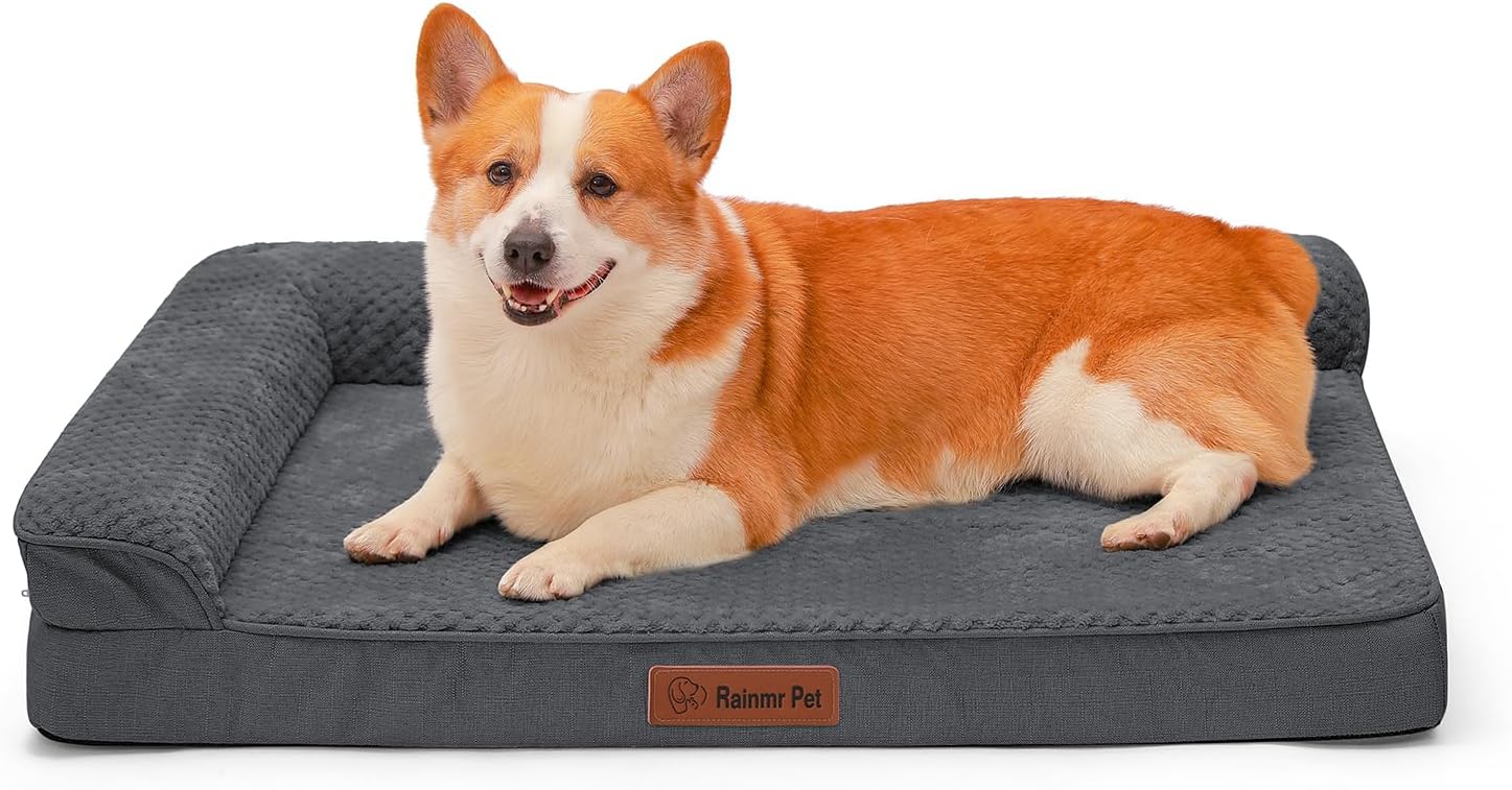 Orthopedic Dog Bed, 3 Inch Memory Foam Dog Beds for Large Dogs, Washable Removable Cover, Nonskid Bottom, Waterproof Pet Couch for Indoor, Outdoor or Car Use, 41x27 Inches XL Dark Grey