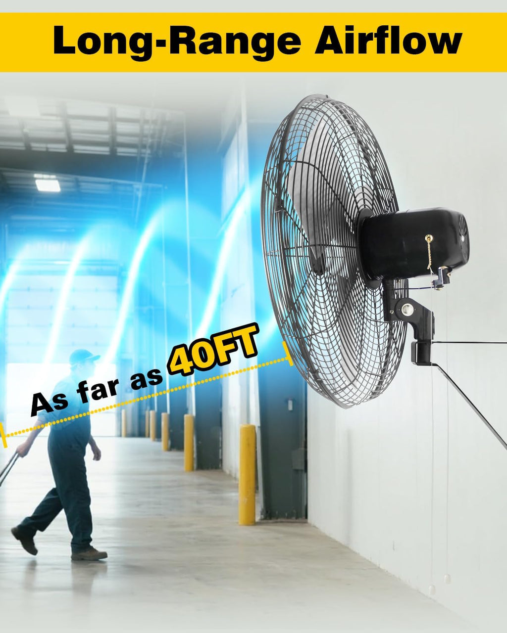VENTISOL 20 Inch Wall Mount Fan Oscillating, 5500 CFM High Velocity Industrial Fans with 3 Speeds for Garage, Shop, Warehouse, Workshops, Cover Patio, ETL Listed