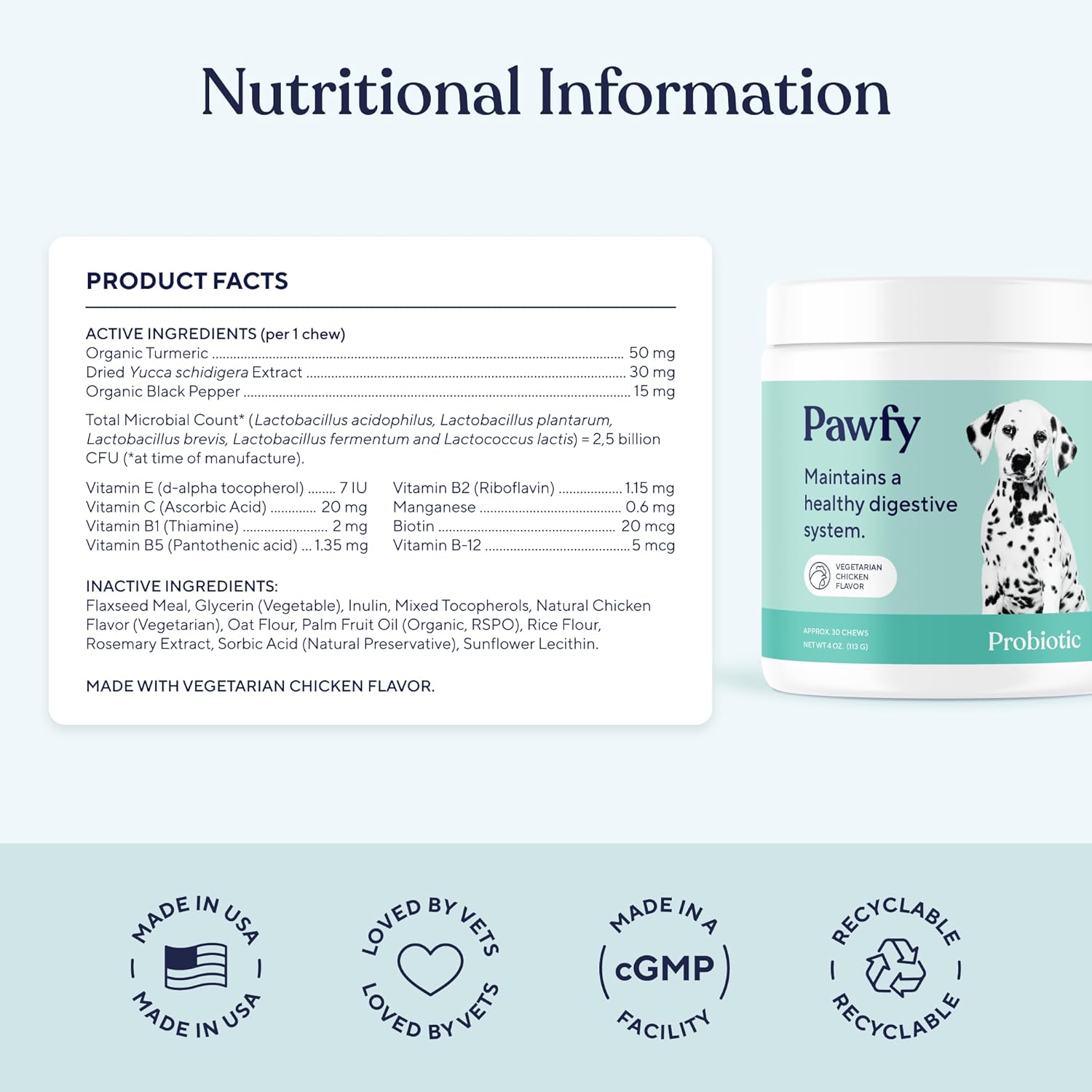 Pawfy Probiotics for Dogs | Supports Digestive Health, Diarrhea for Small and Large Dogs | Improves Gut Health | Anti Yeast Supplements | Promotes Skin Health and Seasonal Allergies Support - 30 Chews