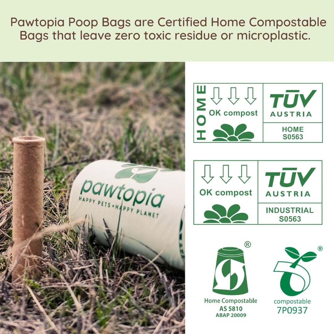 Pawtria Bundle Product of 120 Pet Waste Bags and 1 Canvas Dispenser (Pink), Vegetable Starches, Eco-friendly Dog Waste Bags, Leak proof, Easy to Open, Give Back, Fabric poop bag holder…