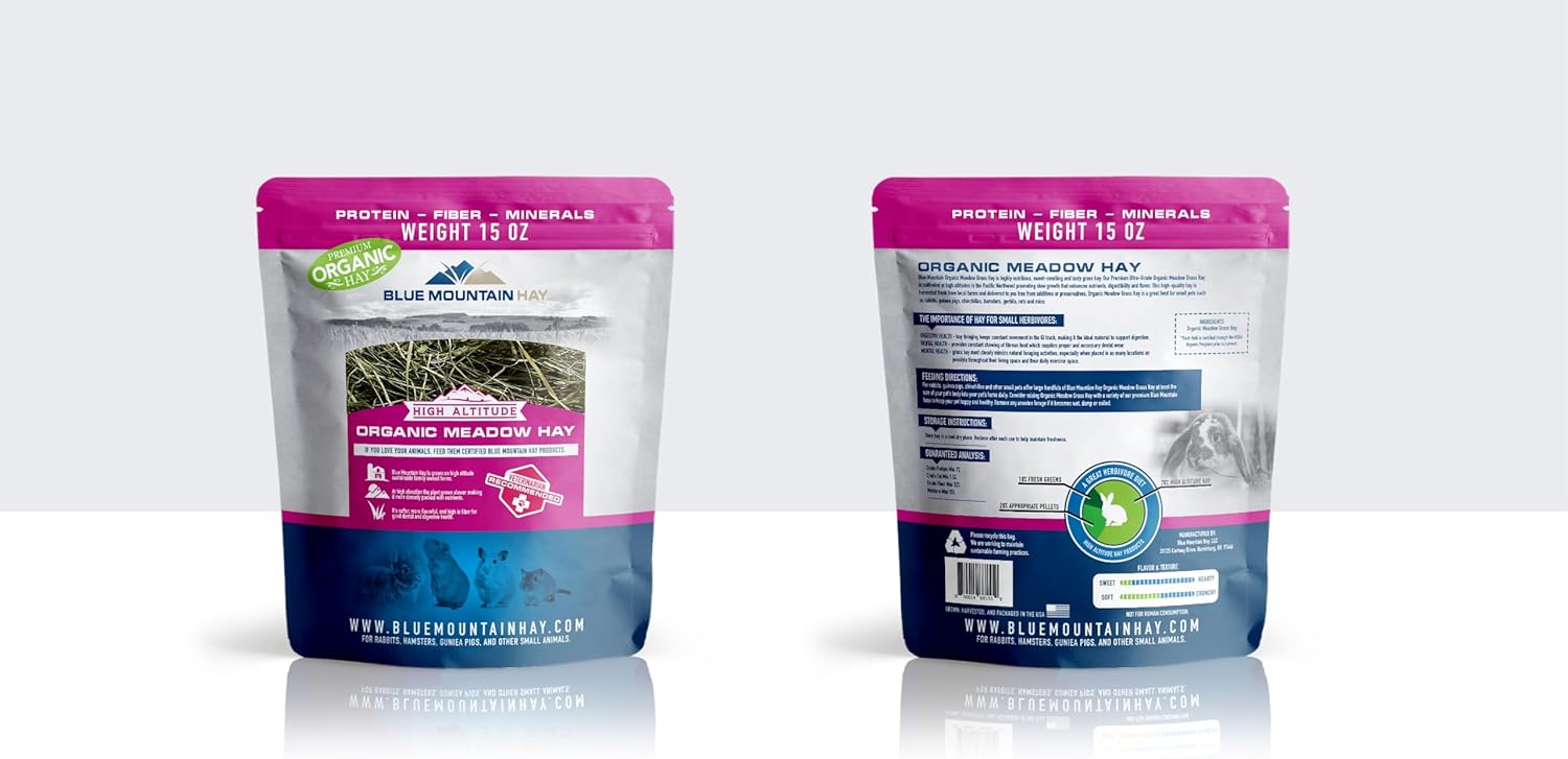 Blue Mountain Hay | Fresh Organic Meadow Hay (40 Ounce) | Mimics Natural Forage | High-Altitude Hay Pet Food for Rabbits, Guinea Pigs, Chinchillas, Hamsters, and Other Small Pets