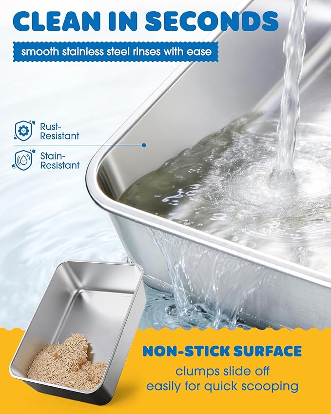 Powools Stainless Steel Cat Litter Box, Metal Litter Box - Image 3
