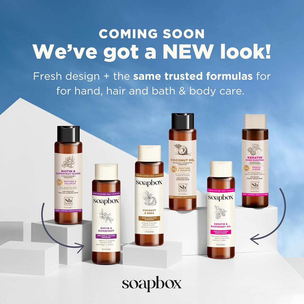 Soapbox Biotin & Superfruit Shampoo & Conditioner Set with Vegan Collagen, Aloe and Shea Butter, Harsh Sulfate Free, Paraben & Silicone Free, 1 Liter Each (Pack of 2)