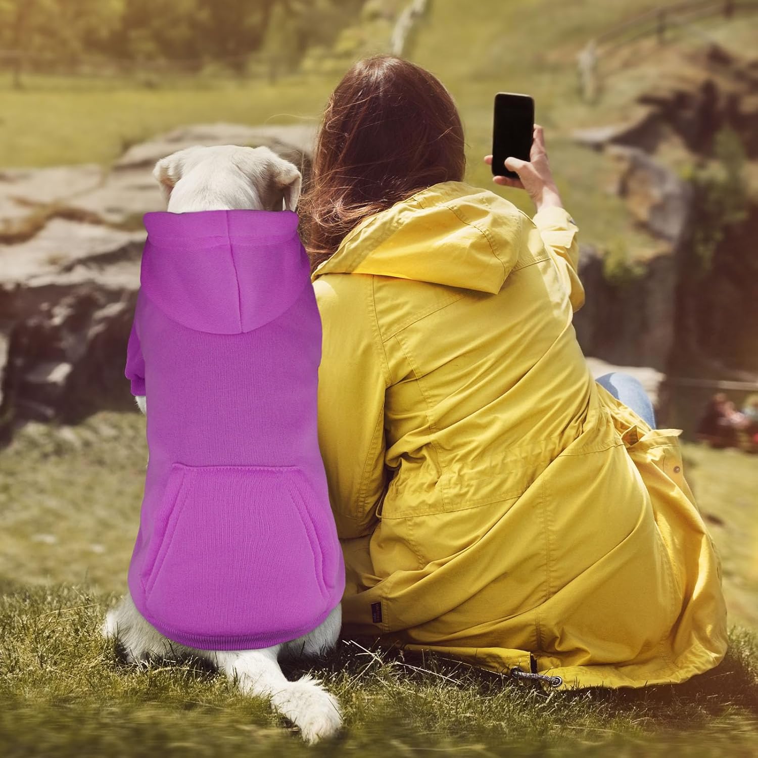 Dog Sweaters for Large Dogs Dog Hoodie Sweater Solid Soft Brushed Fleece Clothes Hoodie Sweatshirt with Pocket(Purple-XL)