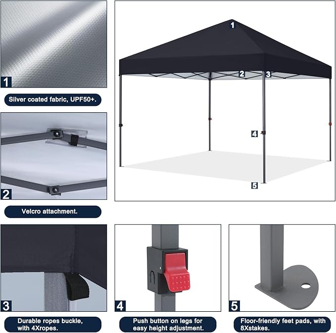 COOSHADE Durable Easy Pop Up Canopy Tent 10x10Ft(Black)