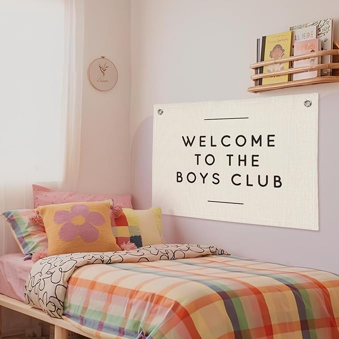 Boys Club Banner, Boys Playroom Kids Room Decor, Playroom Essentials, Linen Banner Kids Tapestry Wall Hanging Flag Decor for Toddler Boy Nursery