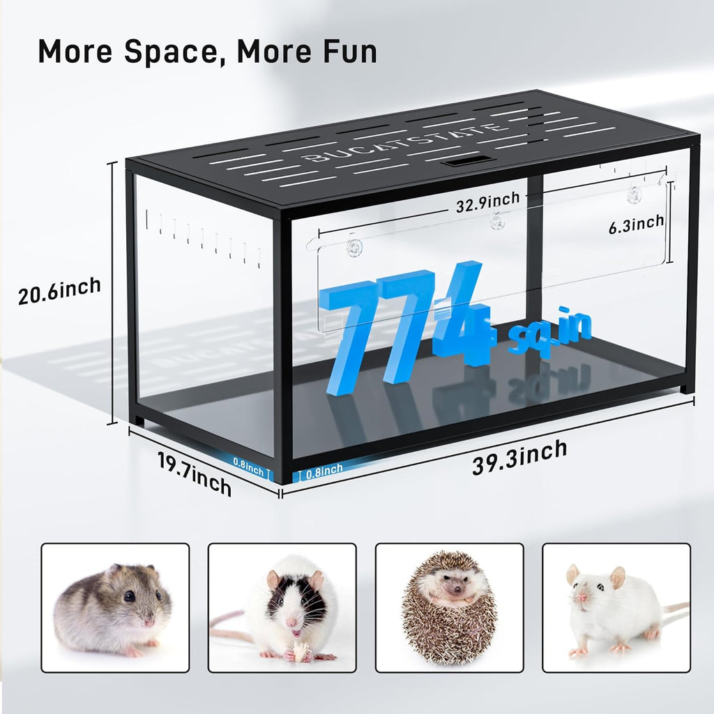 BUCATSTATE Hamster Cage Metal 2.0 - Small Animal Habitats Large Stackable with Top Access Easy Assemble 39.3L*19.7W*20.6H Inches Dwarf Syrian Hamster House for Guinea Pig, Gerbil (774sq inch Black)