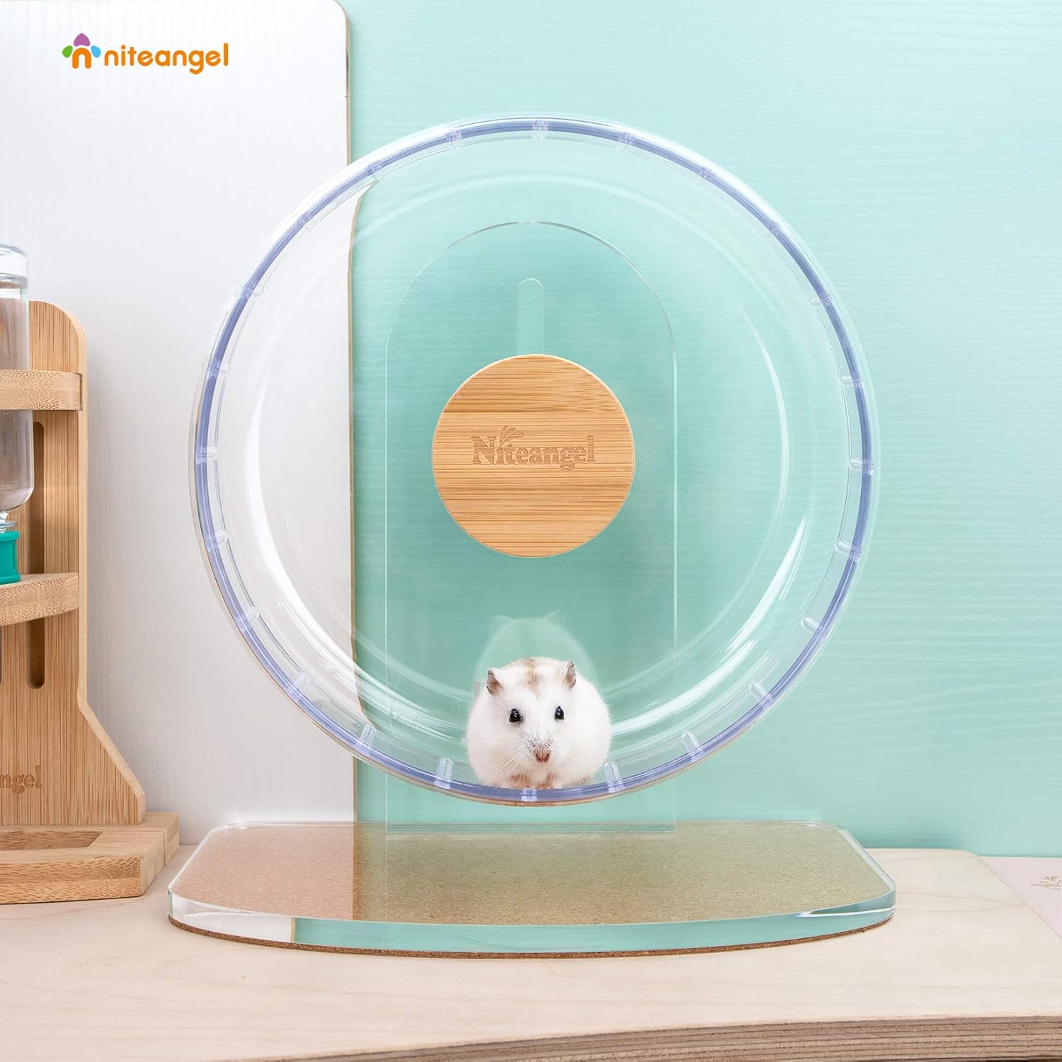 Niteangel Super-Silent Hamster Exercise Wheels: - Quiet Spinner Hamster Running Wheels with Adjustable Stand for Hamsters Gerbils Mice Or Other Small Animals (S, Transparent)