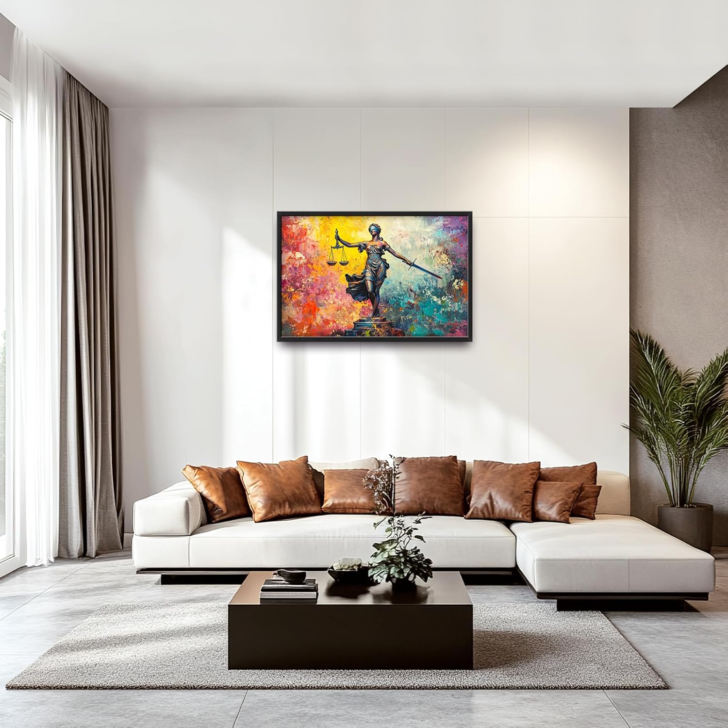 Extra Large Lady Justice Framed Wall Art for Living Room,Oversized Scales of Justice Pictures Wall Decor,Abstract Colorful Canvas Print Painting Modern Artwork Bedroom Office Bathroom 36L" x 24W"