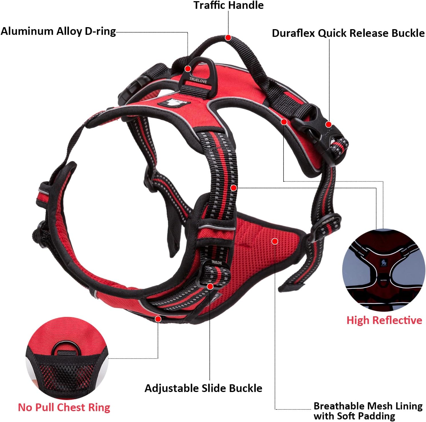 TRUE LOVE Truelove Adjustable No-Pull Dog Harness Reflective Pup Vest Harnesses Comfortable Control Brilliant Colors TLH5651(Orange,S)