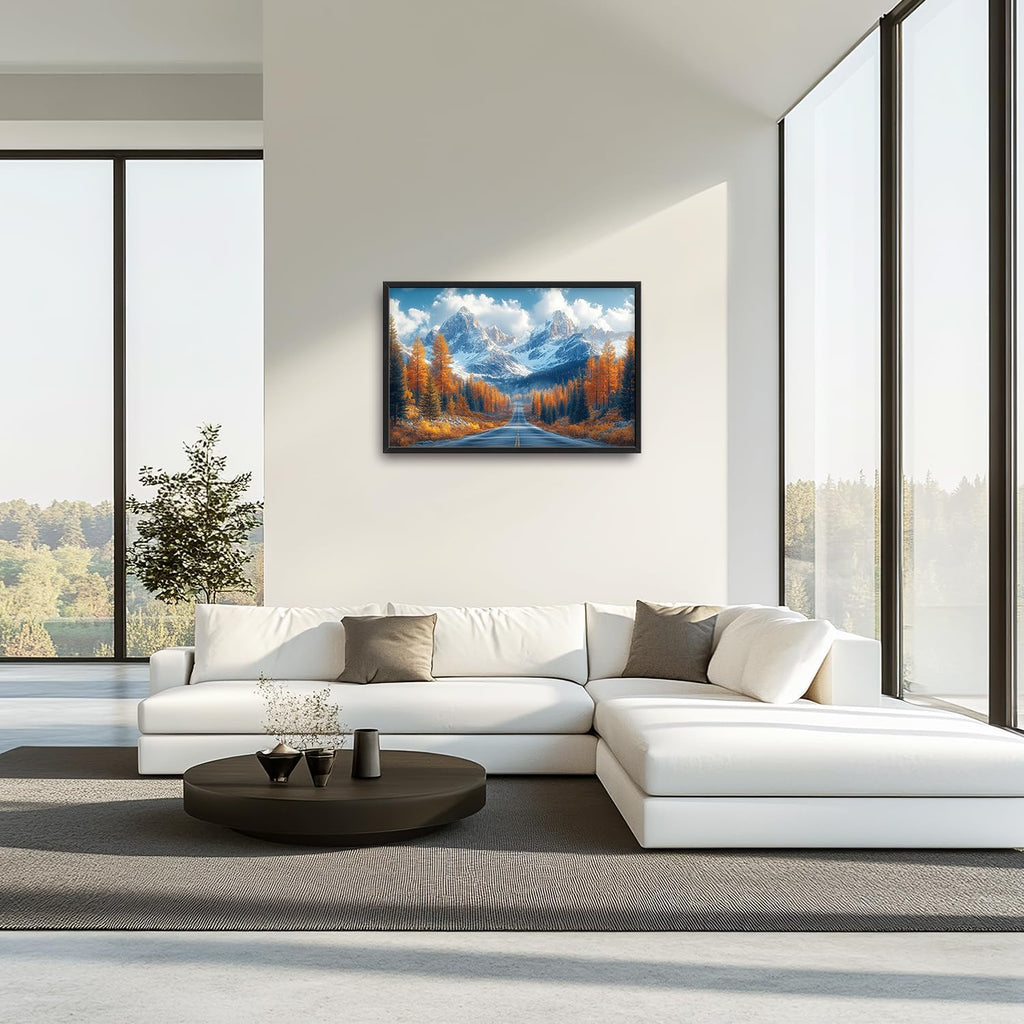 Large Forest Mountain Landscape Wall Art for Living Room, Nature Highway Road Scenery Canvas Oversized Wall Decor, Autumn Framed Pictures Painting Print Artwork for Bedroom Office 36"L x 24"W