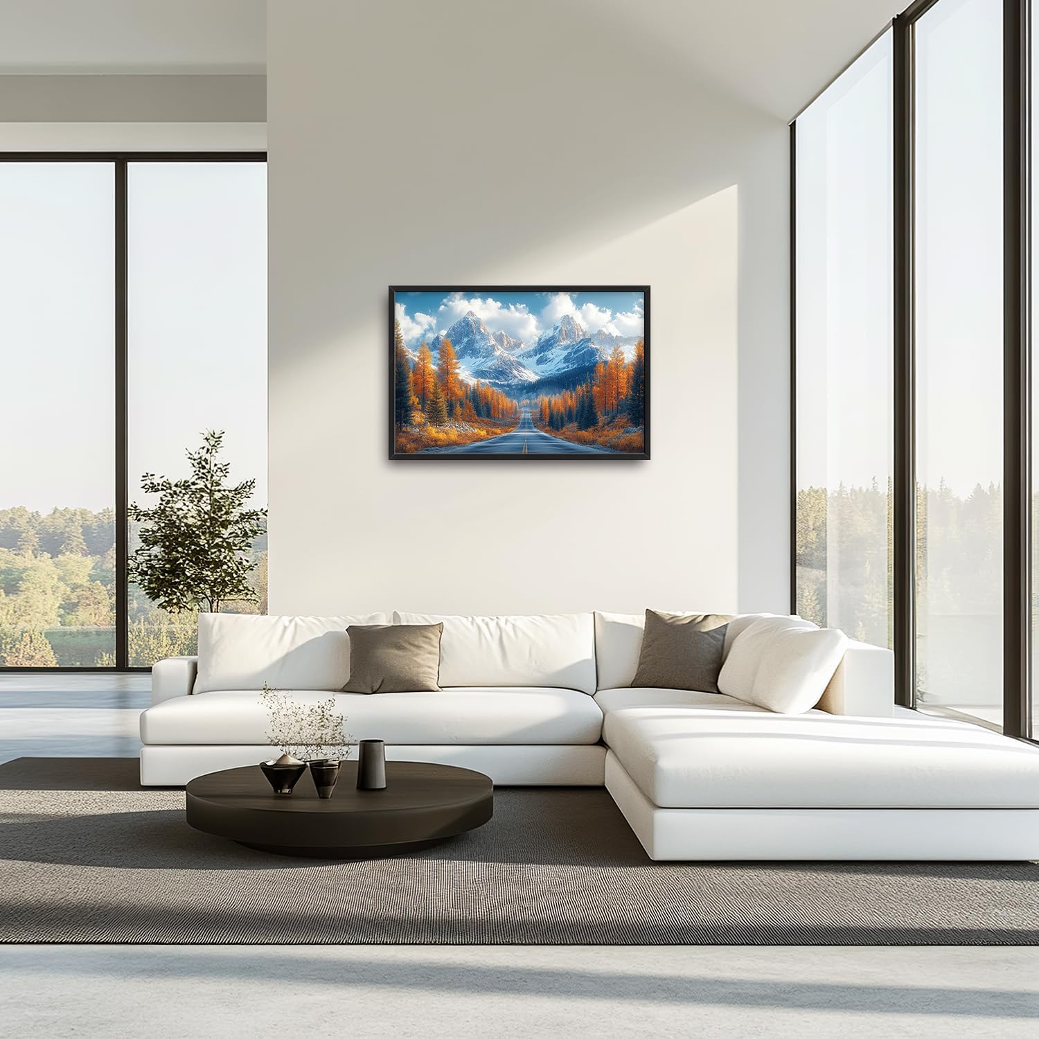 Large Forest Mountain Landscape Wall Art for Living Room, Nature Highway Road Scenery Canvas Oversized Wall Decor, Autumn Framed Pictures Painting Print Artwork for Bedroom Office 36"L x 24"W
