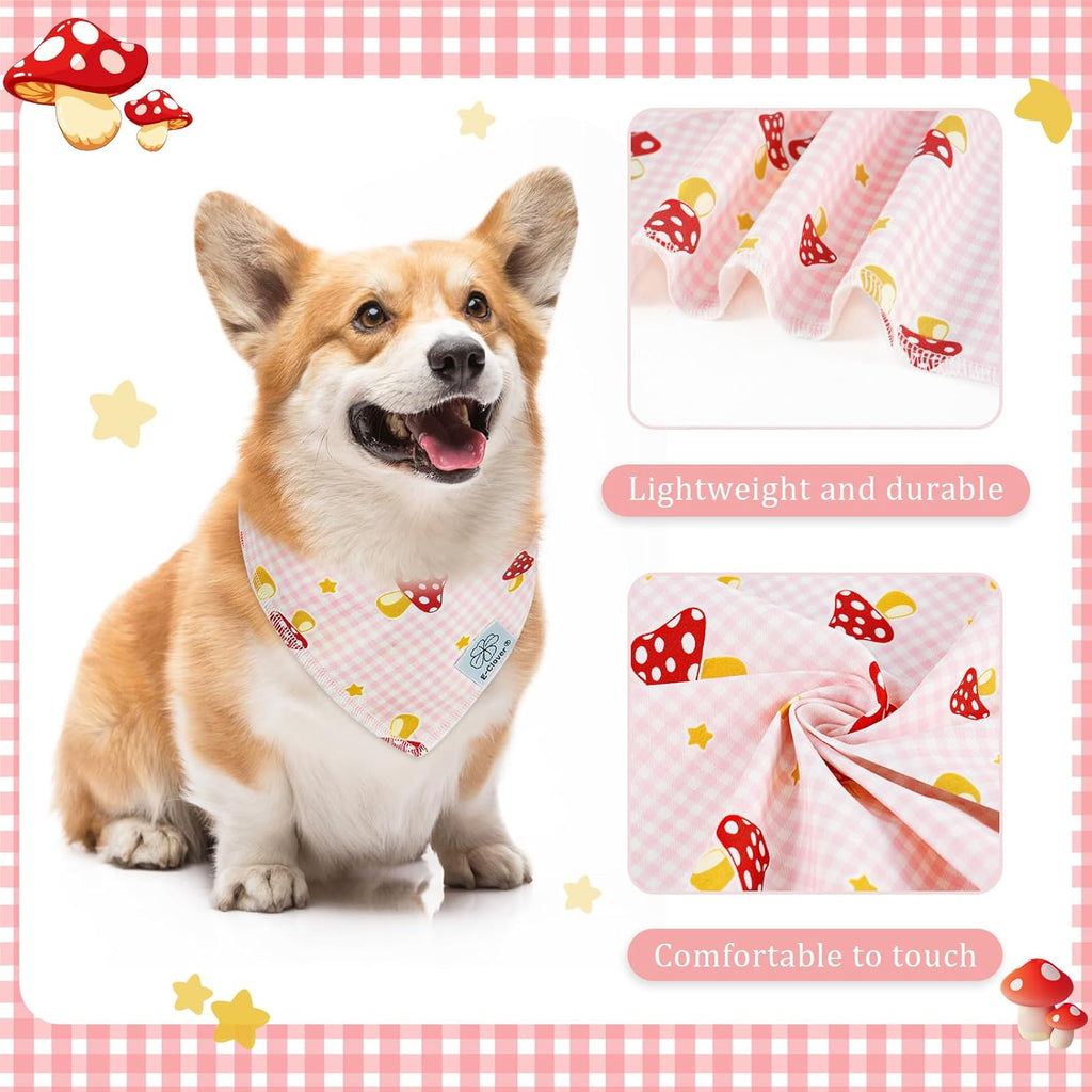 E-Clover Pink Buffalo Plaid Dog Bandanas & Matching Scrunchie Set Girl Cute Dog Scarf Bibs Pet Bandana with Bow Tie for Small Dogs Puppy Owner Mom