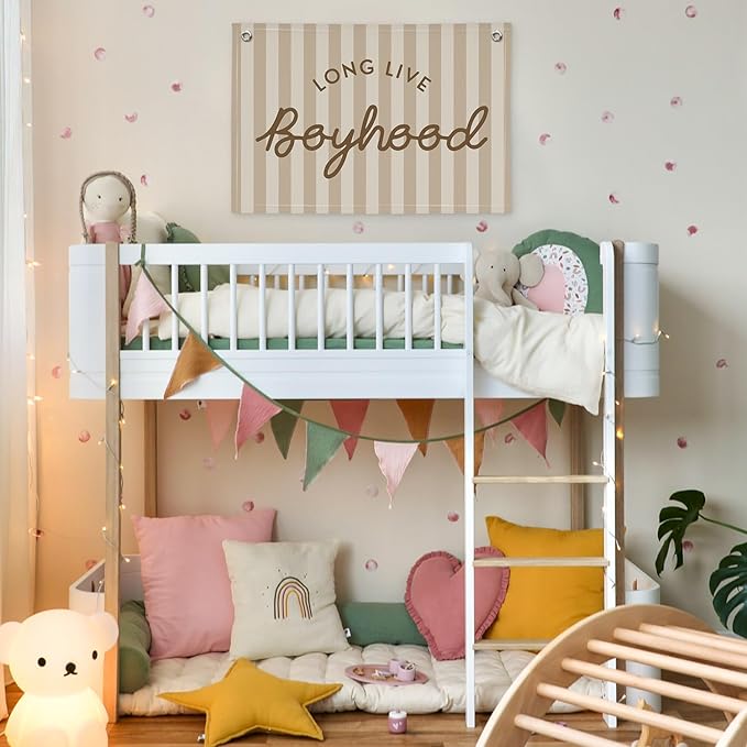 Boys Room Decor Long Live Boyhood Banner，Vintage Playroom Bedroom Nursery Wall Hanging Decor, Retro Kids Room Decor Stripes Flag Banner 30x20 boyroom