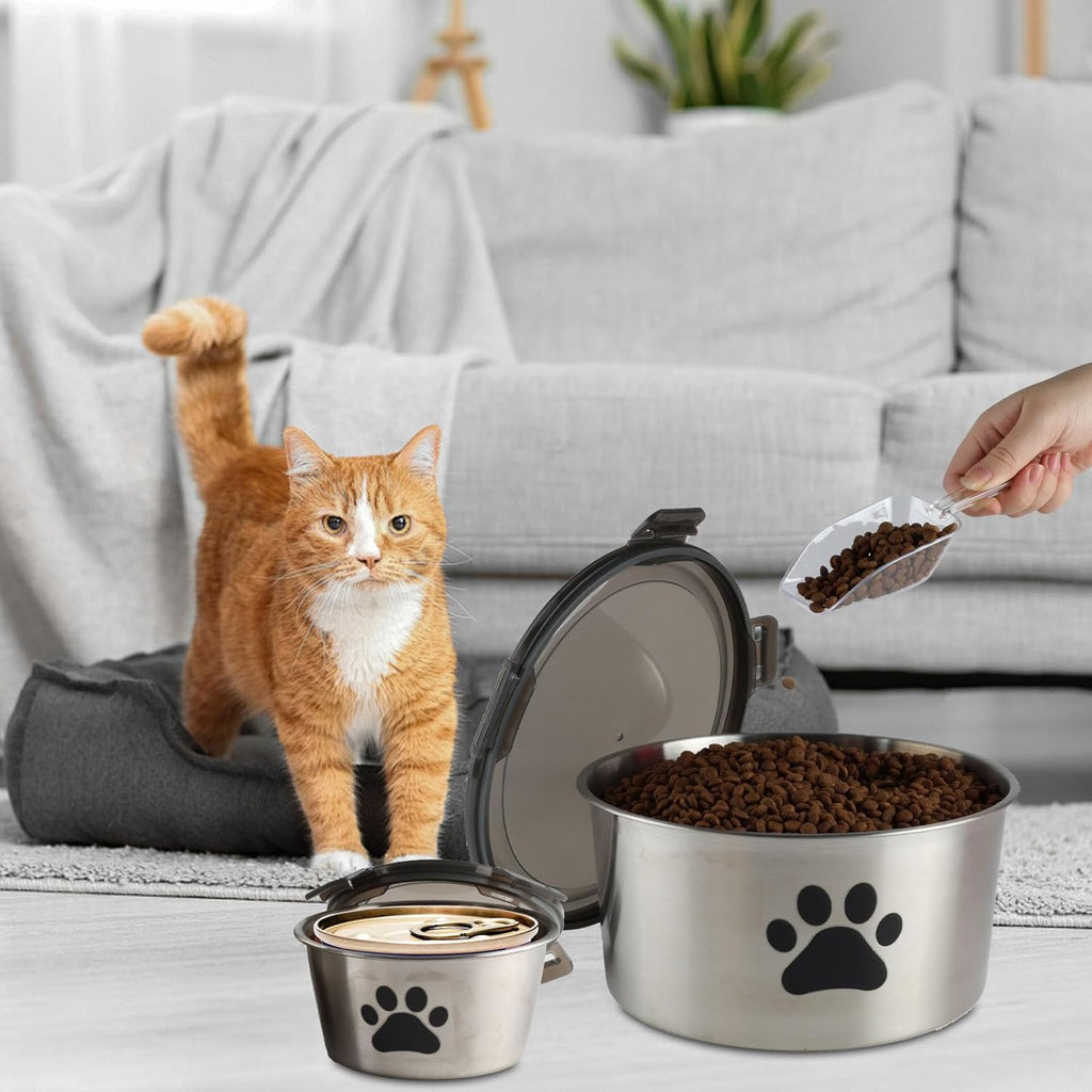 2Pack Cat Food Container, Reusable Can Cat Food Storage Container with Airtight Lid,Stainless Steel Pet Food Storage Containers,2 Cat Food Spoons for Dog Food Storing,Keep Canned Cats Food Fresh