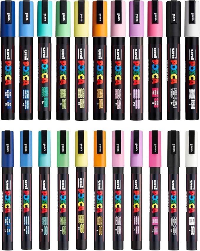 Posca Exclusive Holiday 3M and 5M Paint Markers Gift Set of 22 with Carrying Case, Great for Kids and Adults, Acrylic Art Markers for Coloring Canvas, Wood, Glass and Metal