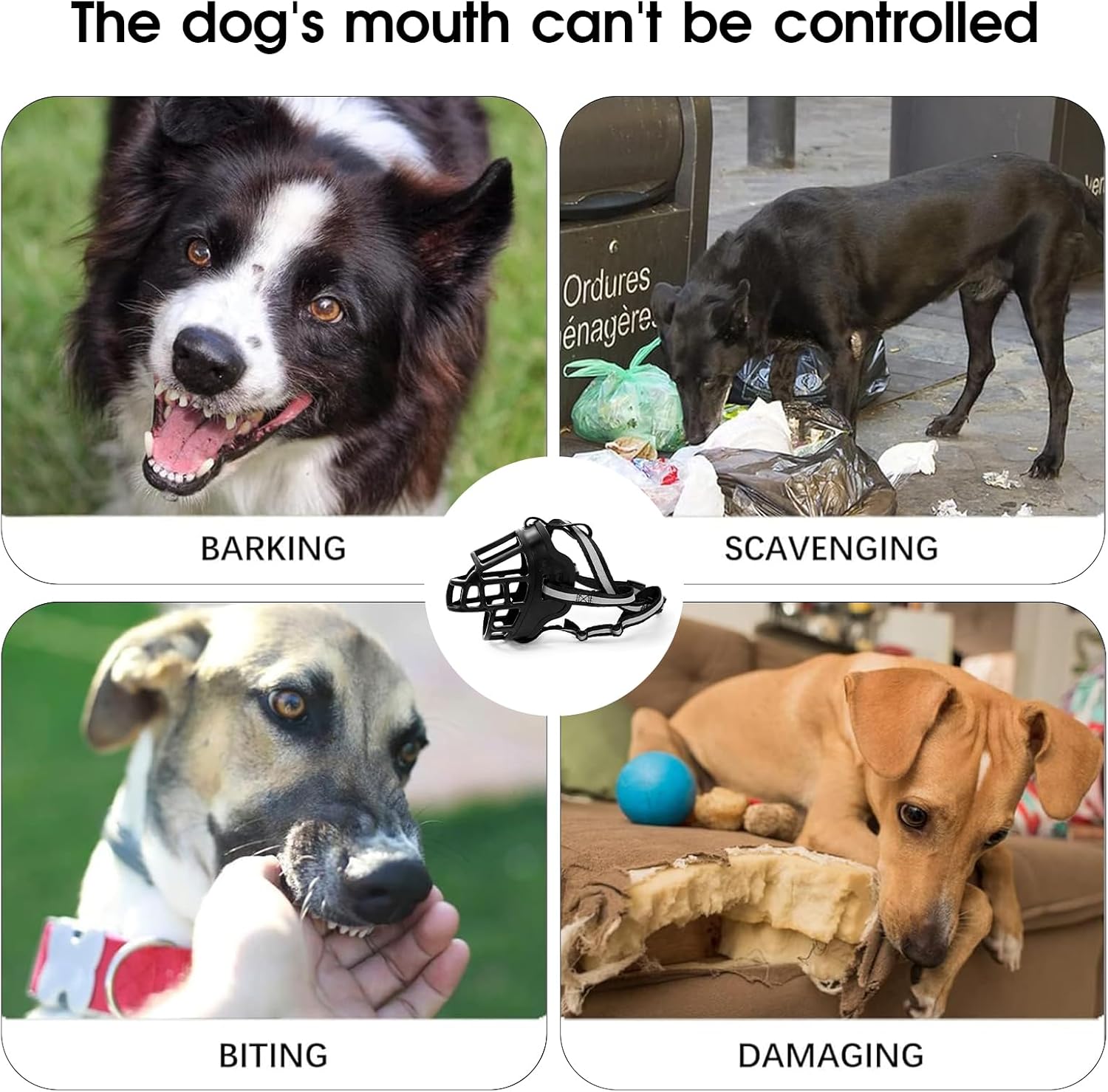 Dog Muzzle, Breathable Basket Muzzles for Small Medium Large Sized Dogs, Adjustable Humane Cage Mouth Cover for Grooming Biting Chewing, Allows Panting and Drinking (Soft Rubber, XXL)
