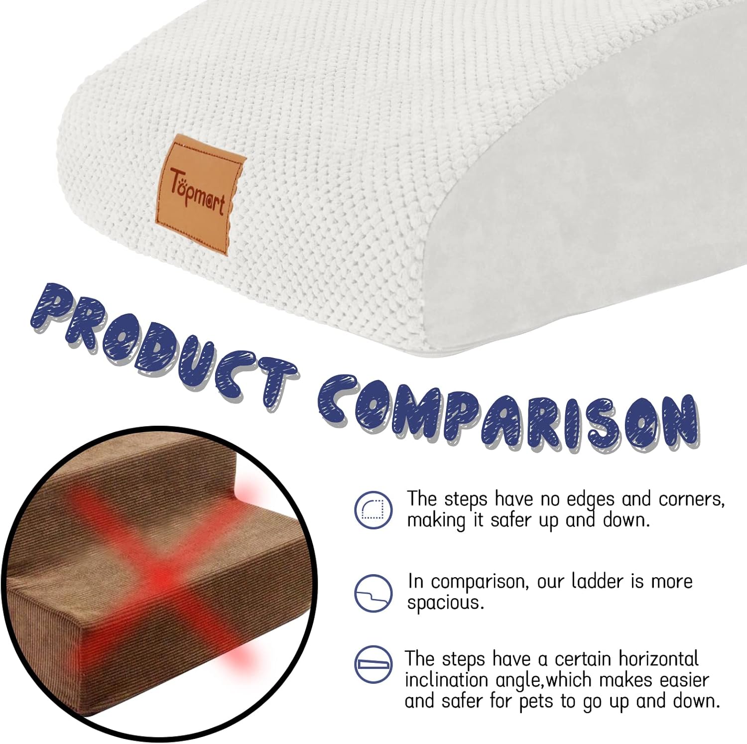 Topmart High Density Extended Foam Dog Ramp&Steps 2 Tiers,11.8" High,Non-Slip Dog Stairs,Soft Foam Pet Ladder with Waterproof Cover,Best for Injured,Older Cats,Pets with Joint Pain