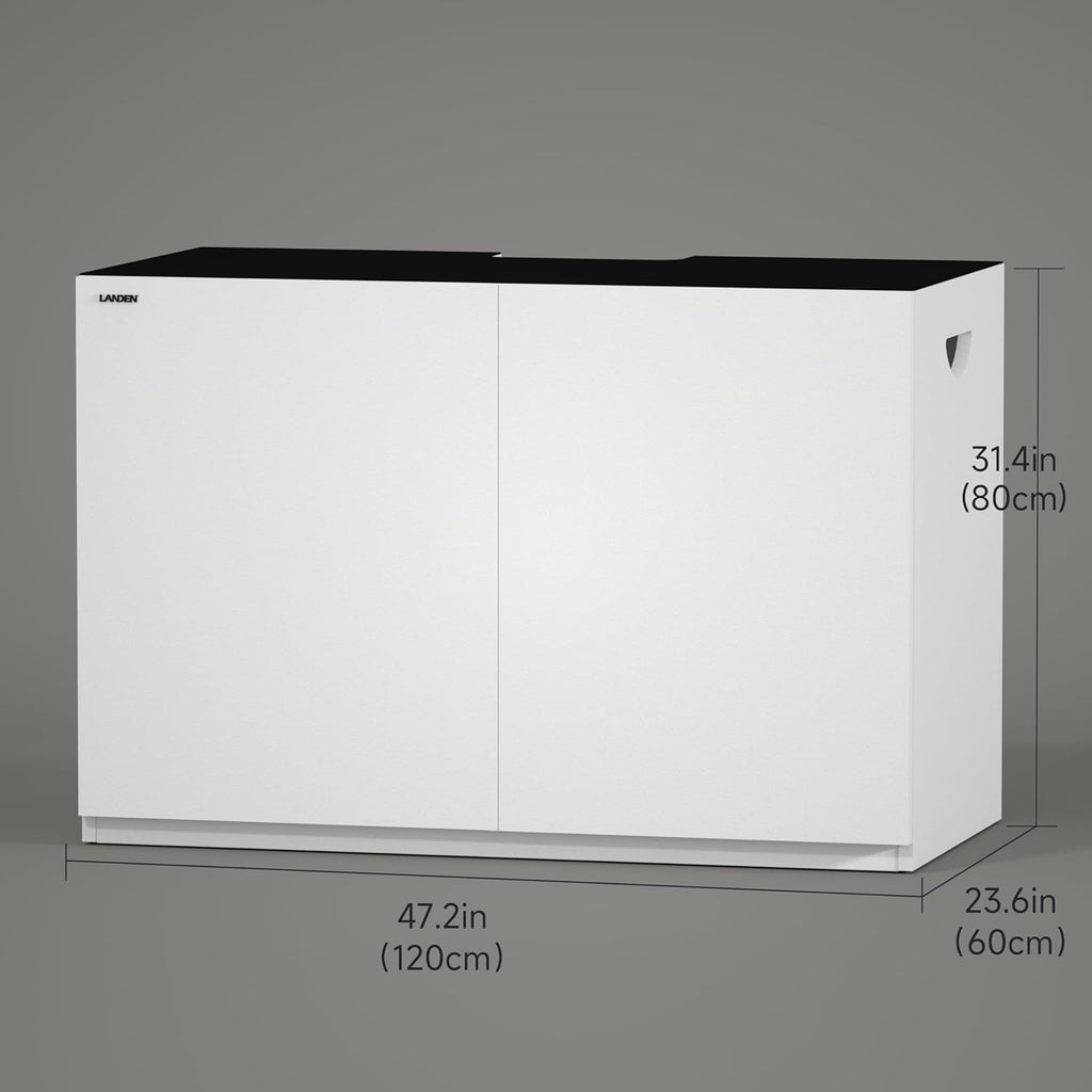 LANDEN Aquarium Stand and Cabinet, for up to 105Gal Tank, Fish Tank, Nano Foam Leveling Mat Included, Contemporary and Simple Design W47.2xD23.6xH31.49 in Wooden Matte White Painted (Stand Only)