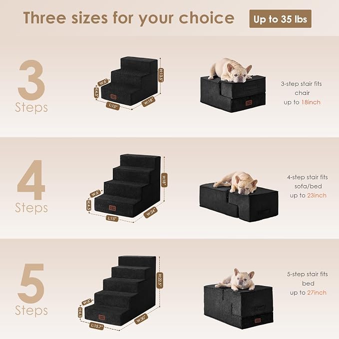 EHEYCIGA Dog Stairs for High Bed 22.5" H, 5-Step Dog Steps for Bed, Pet Steps - Image 2