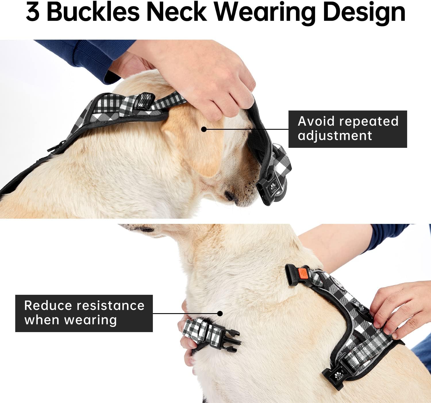 IVY&LANE No Pull Dog Harness with Leash Set, Reflective No Choke Pet Vest,Adjustable Oxford Dog Vest Harness with Easy Control Handle for Medium Lagre Dogs (Checkered Black,M)