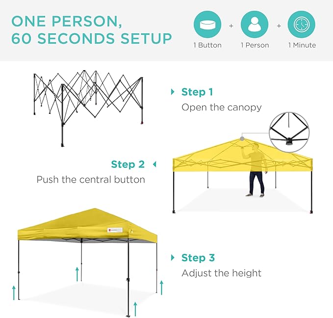 Best Choice Products 12x12ft 1-Person Setup Pop Up Canopy Tent Instant Portable Shelter w/ 1-Button Push, Case, 4 Weight Bags - Yellow
