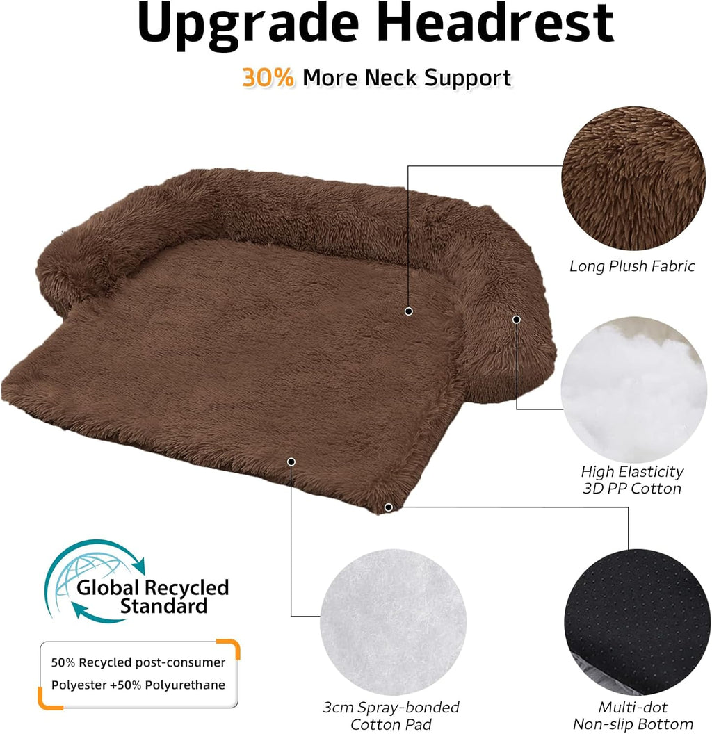 GGIB Calming Dog Bed Fluffy Plush Dog Mat for Furniture Protector with Removable Washable Cover for Large Medium Small Dogs and Cats (Medium, Coffee)