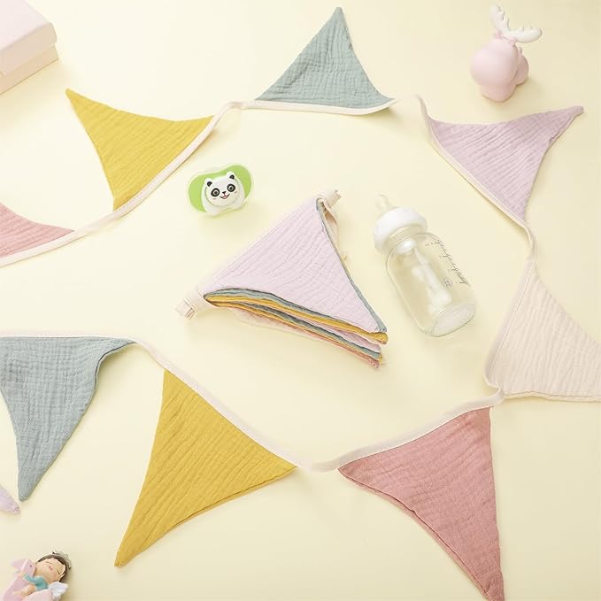 Oudain 15.5 ft Pennant Banner Flags, 2 Pcs Nursery Garland Triangle Bunting Flag Baby Banner for Nursery Decor Baby Birthday Boho Wedding Shower Party Event, Each 7.75 ft(Rainbow Color)