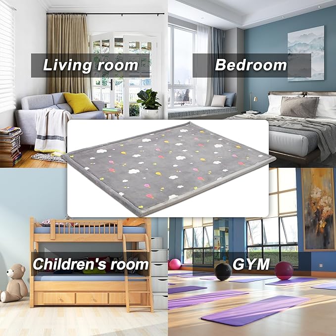 N&V 1.25" Thick Baby Play Mat with Non-Slip Backing,Large Foam Padded Play Area Rug Coral Velvet Crawling mat for Bedroom Dormitory Yoga, Home Decor for Living Room, Nursery 95"×78"
