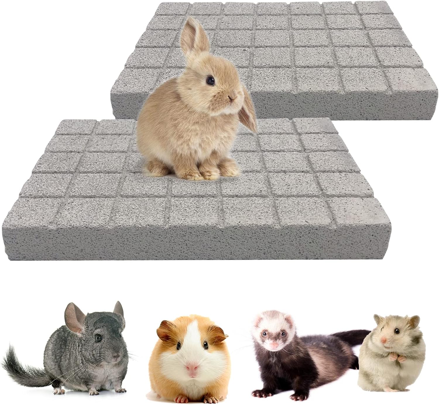 BNOSDM Rabbit Grinding Claw Pads 2Pack Bunny Scratch Foot Pads Natural Hamster Lava Stone for Teeth Grinding White Rabbit Scratching pad Chew Toy for Guinea Pig Ferret Chinchilla Mouse