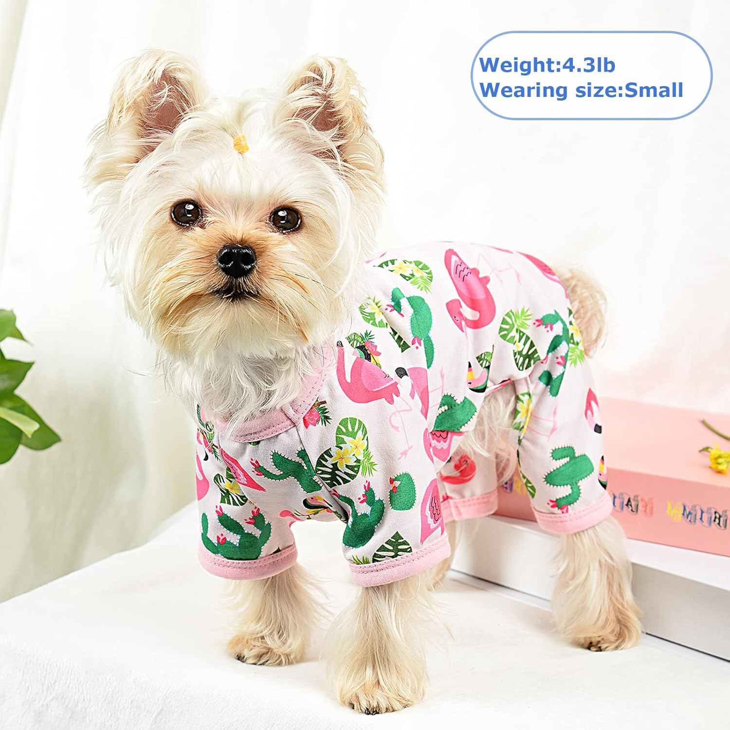 Dog Pajamas Pjs Summer Dog Clothes for Small Dogs Girl - Boy - Medium Size Dogs, Soft Stretchy Puppy Clothes Doggie Onesies Fall Cat Pet Jammies Outfit Tropical Flamingo, Pink