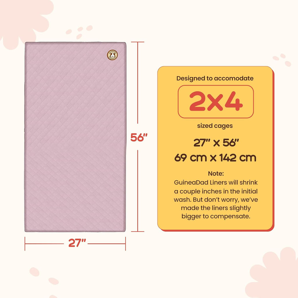 GuineaDad Premium Liner – Fleece Guinea Pig Cage Liner – Ultra-Plush Reusable Fleece Bedding with Waterproof Bottom – Extra Absorbent Liner for 2x4 C&C Cage (Blush)