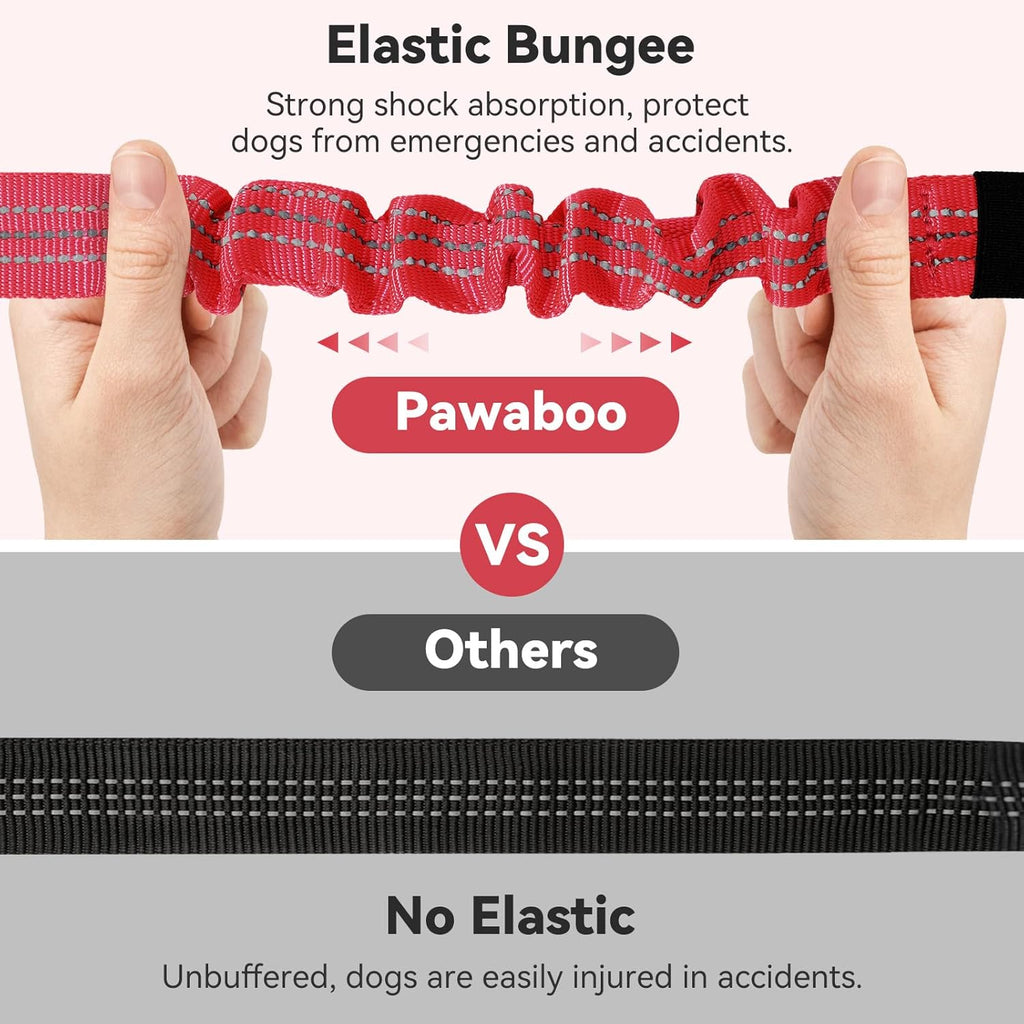 Pawaboo Dog Seatbelt for Car, 3-in-1 Dog Seat Belt Bungee, Shockproof Dogs Tether for Car with Buckle & Hook Latch, Adjustable Reflective Dogs Cars Harness Leash with 360° Lockable Buckle, Red