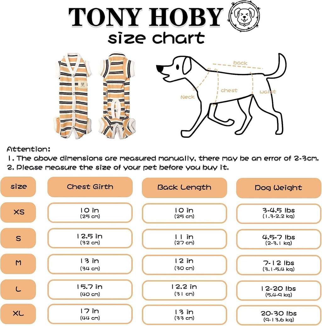 TONY HOBY Male Dog Pajamas, 4 Legged Dog Jumpsuit with Brown Stripe, Dogs Shirt for Small Medium Dogs (Brown, Boy, XS)