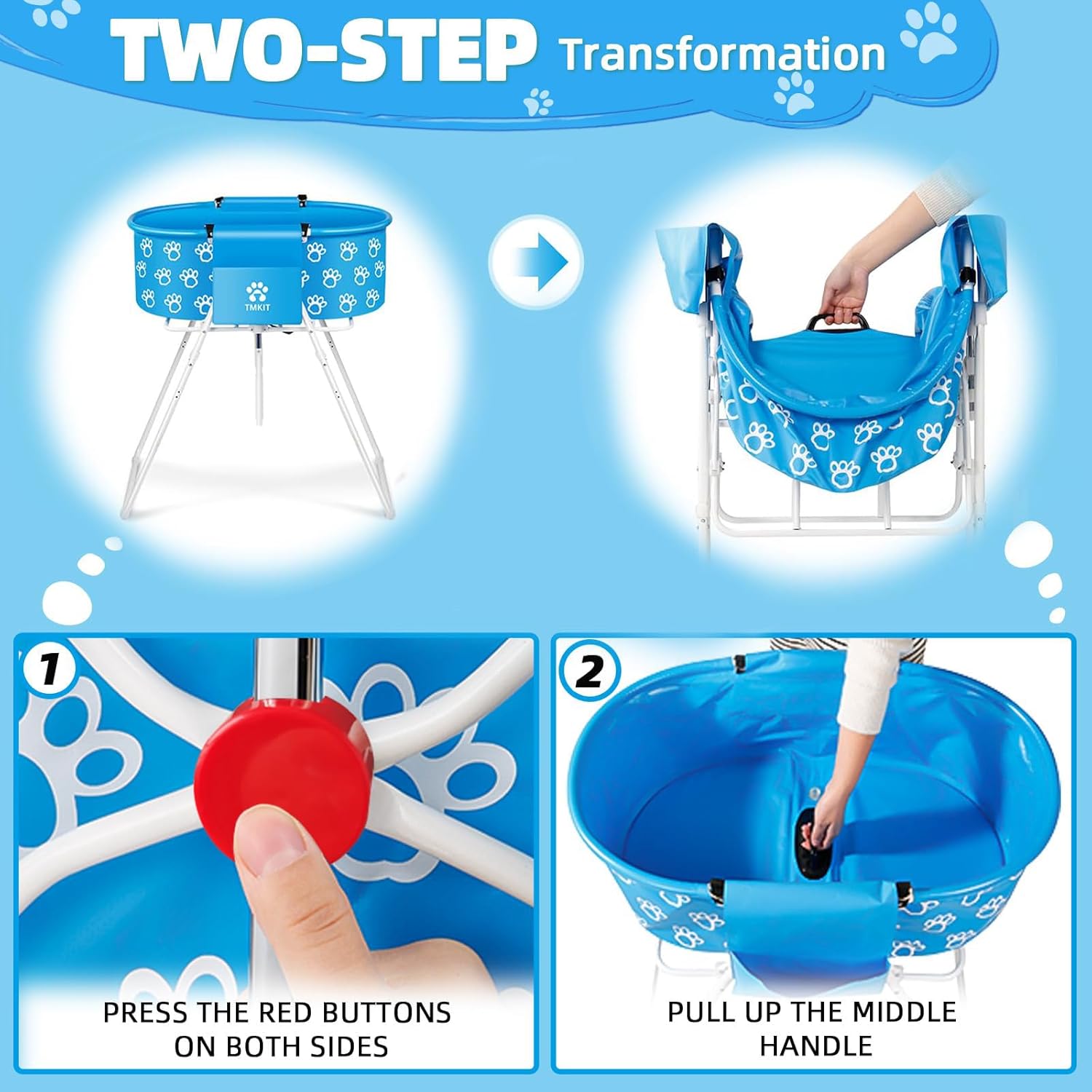 Dog Bathtub, Elevated Dog Bath Tub for Pet Bathing Shower and Grooming. Portable, Foldable with Safety Lock, Professional Pet Dog Washing Station for Small, Medium, Large Dogs Cats, No Backache