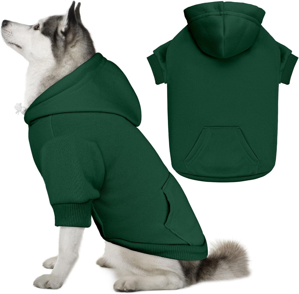 Dog Sweaters for Large Dogs Pet Sweater Solid Soft Brushed Fleece Dog Hoodie Clothes Pet Hoodie Sweatshirt with Pocket(Green-XXL)
