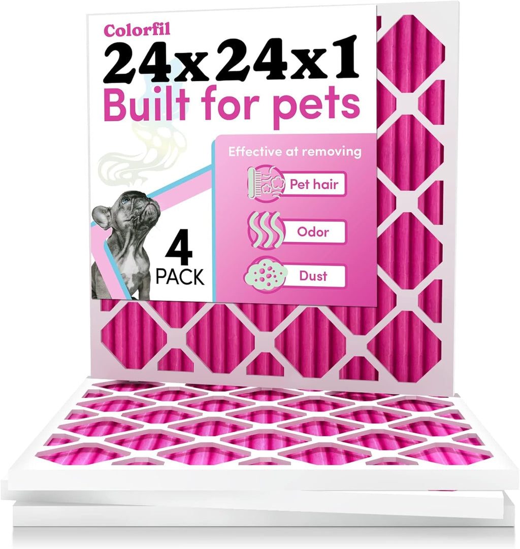 Colorfil 24x24x1 Air Filter (4-Pack) | Made in the USA | Color Changing | Remove Cat and Dog Odor | MERV 8 for Pet Hair Dander and Dust | 23.5"x23.5"x0.75" Exact Size
