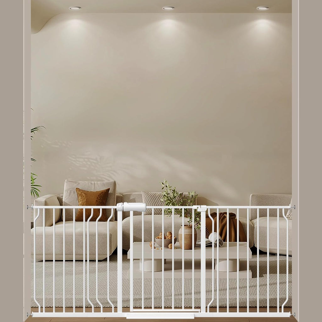ALLAIBB Extra Wide Pressure Mounted Baby Gate Walk Through Child Kids Safety Toddler Tension White Long Large Pet Dog Gates with Extension for doorways Kitchen (62.20-71.26"/158-181cm, White)