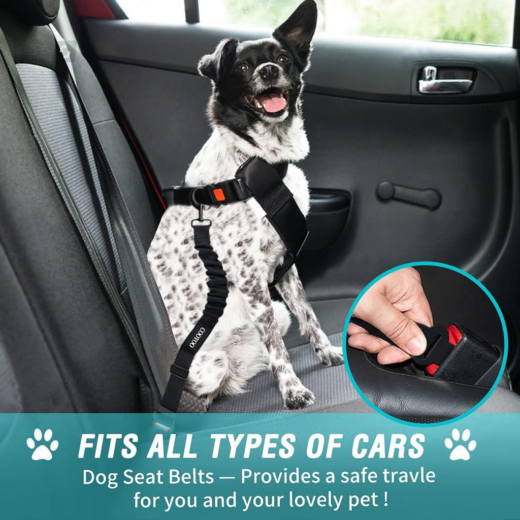 COOYOO Dog Seat Belt,3 Piece Set Retractable Dog Car Harness Adjustable for Vehicle Nylon Pet Safety Heavy Duty & Elastic