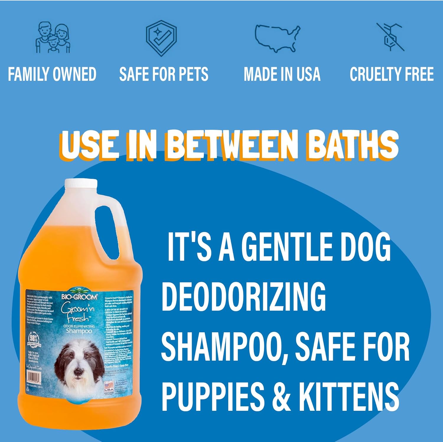 Bio-Groom Groom'n Fresh Dog Shampoo – Odor Eliminating, Dog Bathing Supplies, Puppy Wash, Cat & Dog Grooming Supplies, Cruelty-Free, Made in USA, Dog Products – 1 Gallon