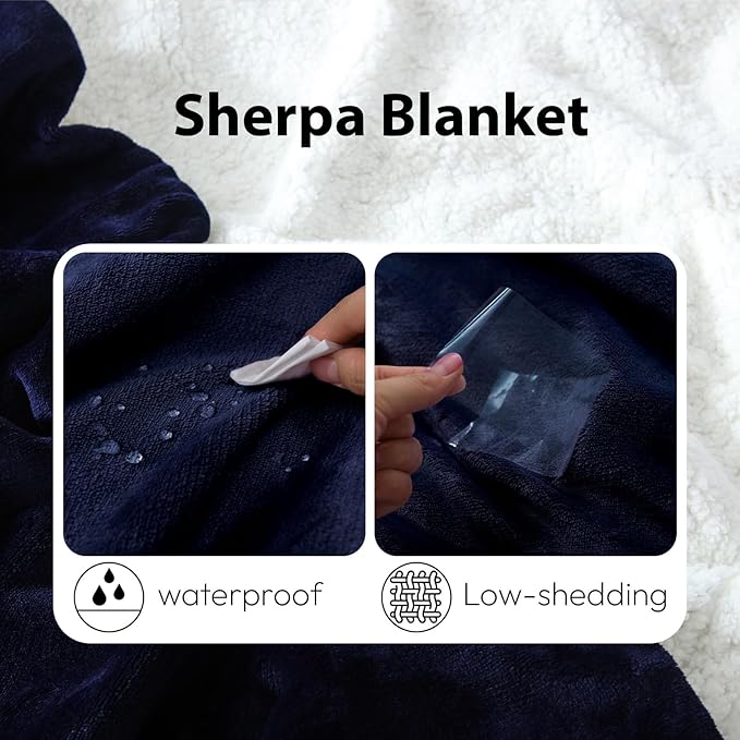 NANPIPER Sherpa Blanket for Couch, Warm and Lightweight Throw, Soft Fuzzy Plush Fleece for Winter, Estate Blue 50x60 Inches
