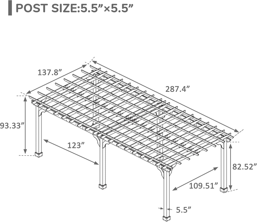 MUPATER 12x24 FT Wooden Pergola, All Cedar Wood Pergola Kit with Stakes, Quality Supported Structure, All-Season Durability, Snow and Wind Supported, Outdoor Shade for Backyard, Deck, Lawn, Patio