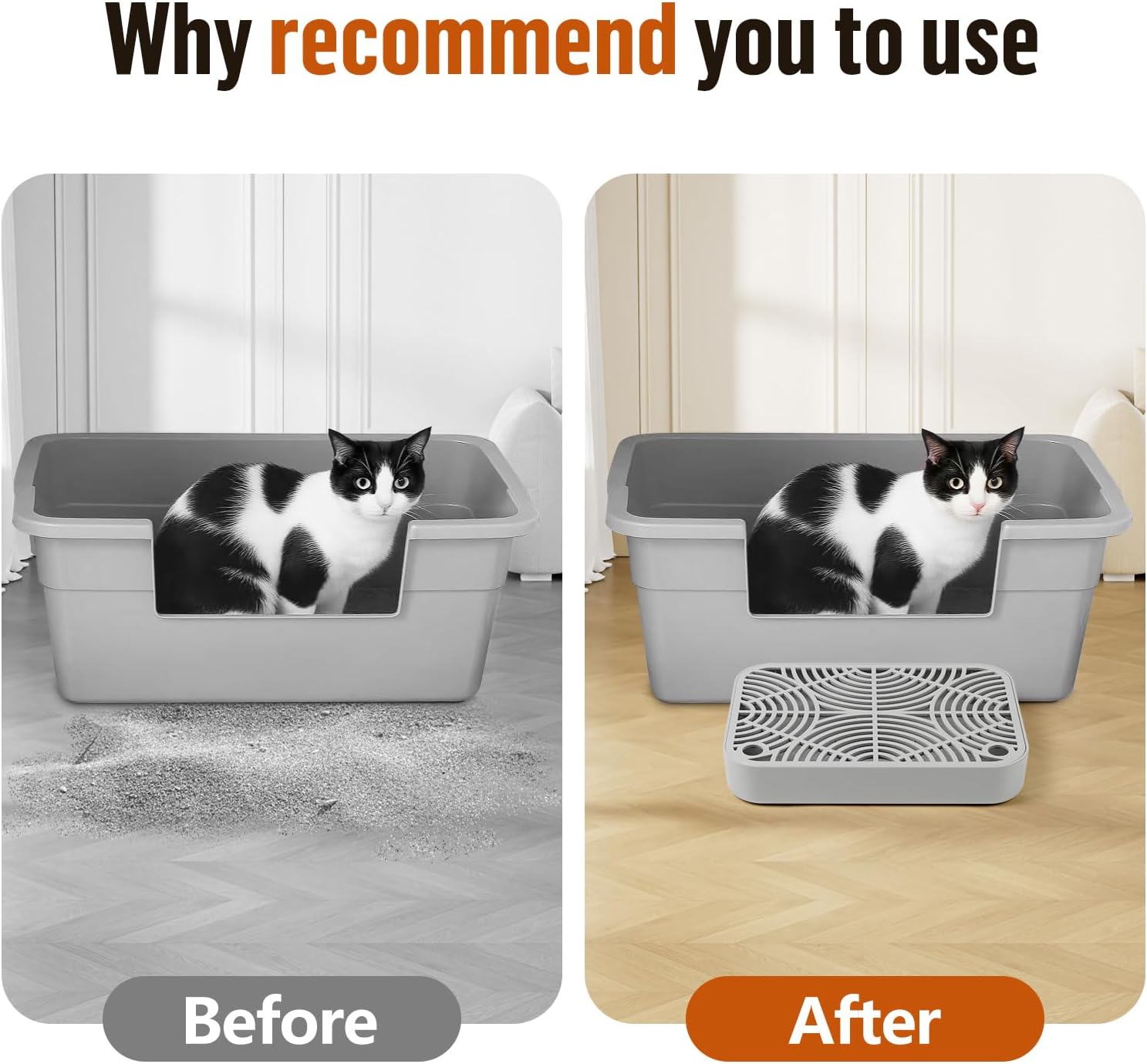 Litter Box Step, Cat Step/Ramp/Catcher with Filter Function, Easy to Clean, Filter Pedal Ideal for Kitten & Elderly Cats (Light Grey)