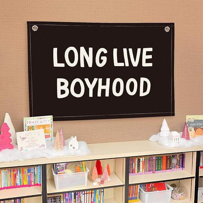 Lacama Long Live Boyhood Banner,Boy Nursery Decor,Black Canvas Banner Wall Hanging Banner Flag Decor for Nursery Playroom Toddler Room, Boys Kids Room Decor 30x20 Inch