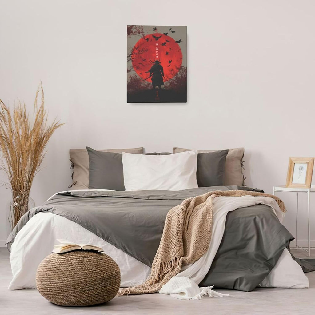 Japanese Armored Samurai Wall Art Modern Japan Warrior Canvas Wall Decor Asian Oriental Bushido Pictures Painting Print Artwork Framed Decorations Gifts for Room Bedroom Office Living Room 16"x20"