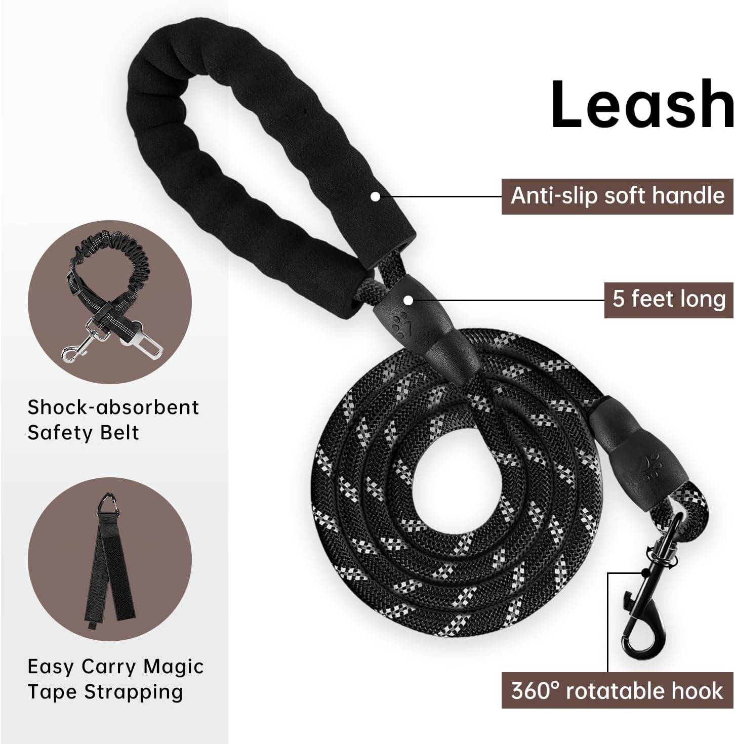 IVY&LANE No Pull Dog Harness with Leash Set, Reflective No Choke Pet Vest,Adjustable Oxford Dog Vest Harness with Easy Control Handle for Large Dogs (Dark Brown,L)