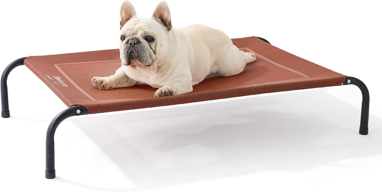 Bedsure Outdoor Elevated Dog Bed Medium Size Dog, Portable Indoor & Outdoor Cooling Raised Cot Pet Hammock Bed with Skid-Resistant Feet, Frame with Breathable Mesh, Terracotta, 43 inches