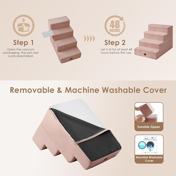 EHEYCIGA Dog Stairs for Bed 20" H, 4-Step Extra Wide Dog Steps for High Bed - Image 7