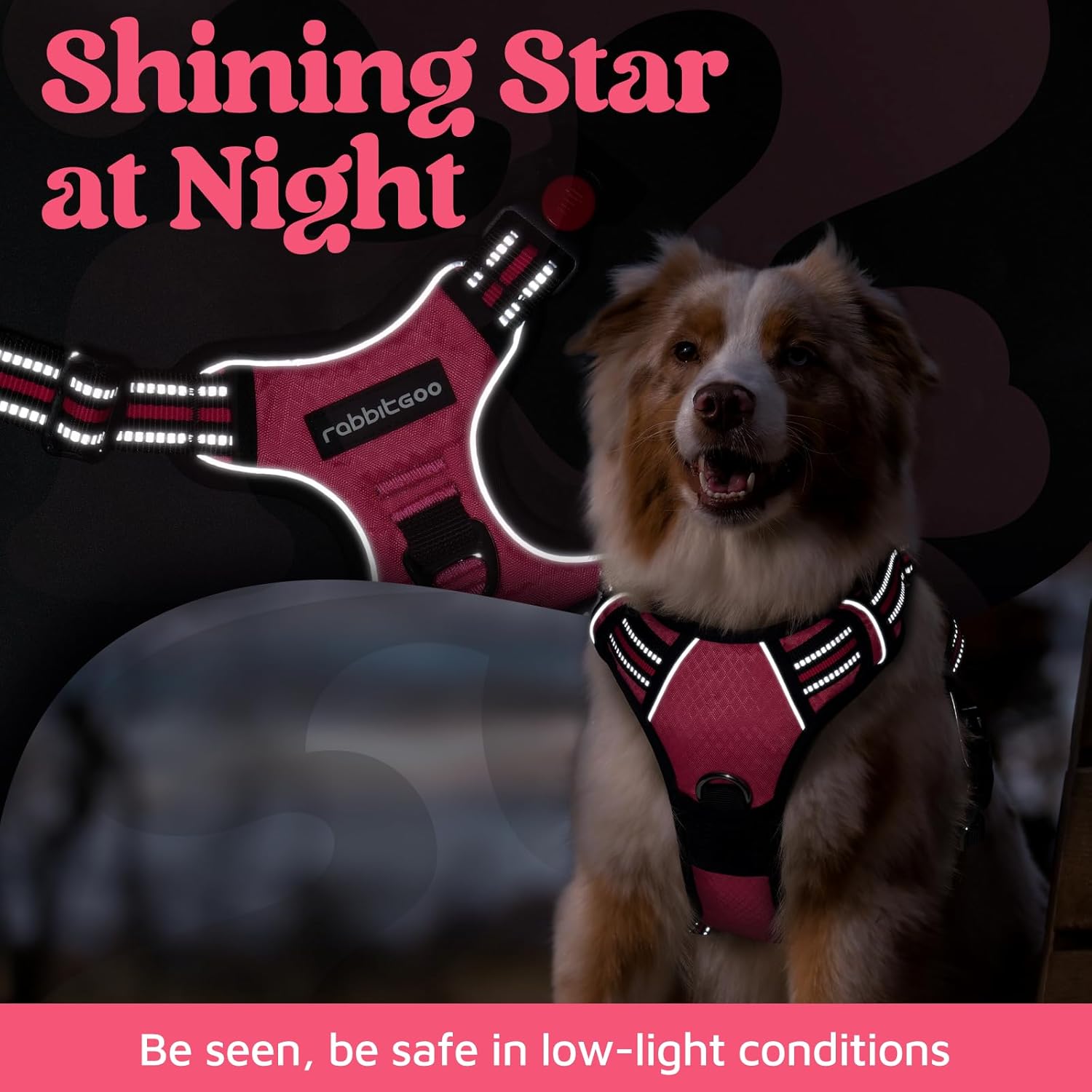 rabbitgoo Dog Harness for Large Dogs, No Pull Pet Vest with 3 Buckles, Adjustable Soft Padded Pet Harness with Easy Control Handle and Reflective Strips, Pink, XL